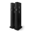 Pair of black floor-standing speakers, KEF LS60 Wireless Active Floorstanding Speakers 