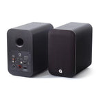 Pair of black speakers, Q Acoustics M20 Powered Wireless Music System