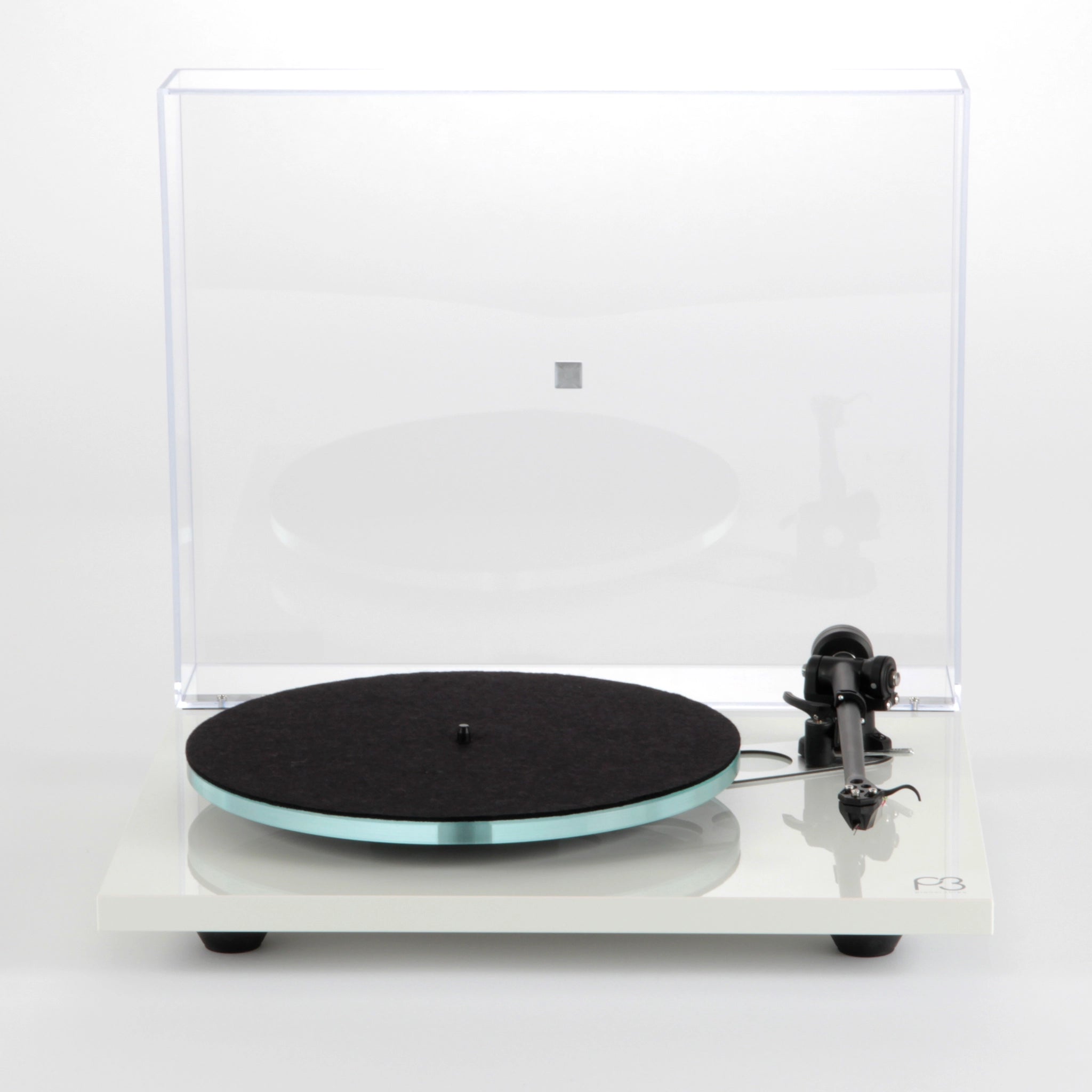 white Turntable with clear dust cover, Rega Planar 3
