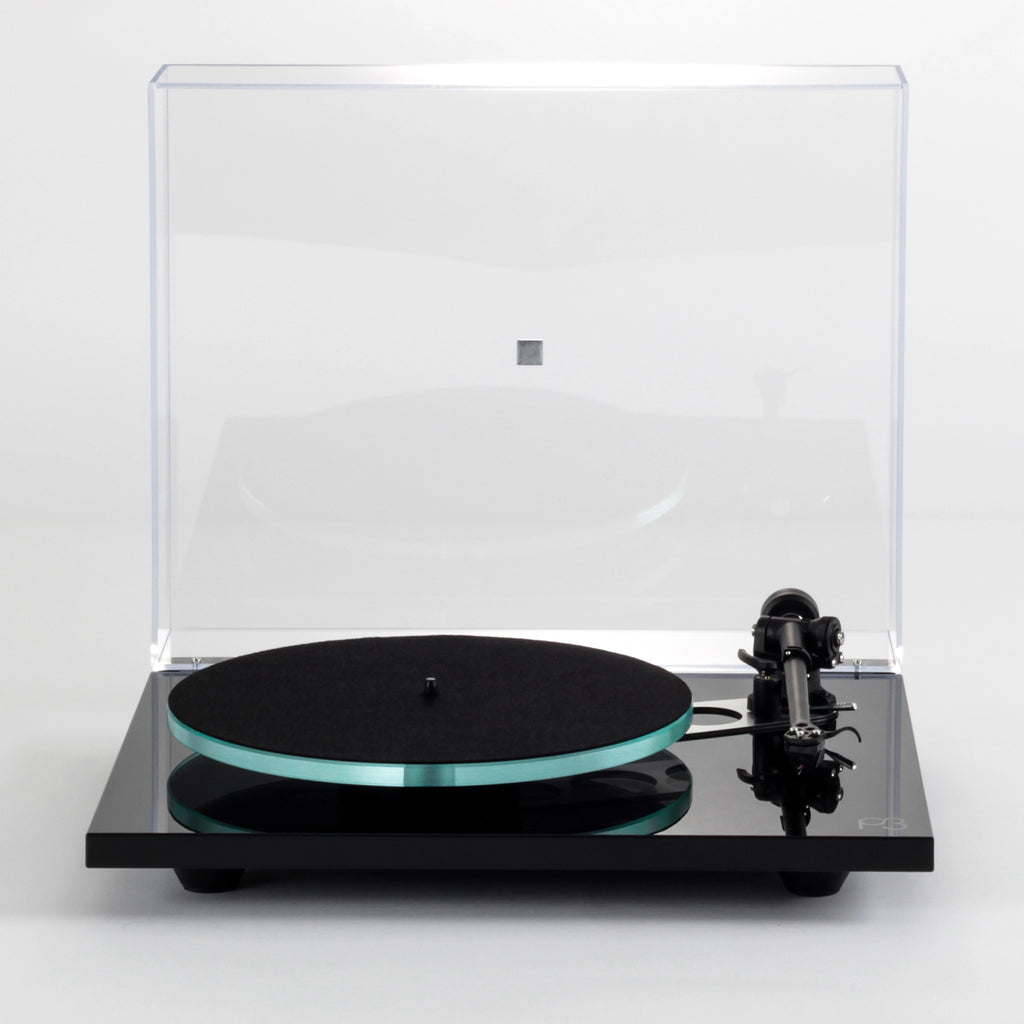 black Turntable with clear dust cover, Rega Planar 3