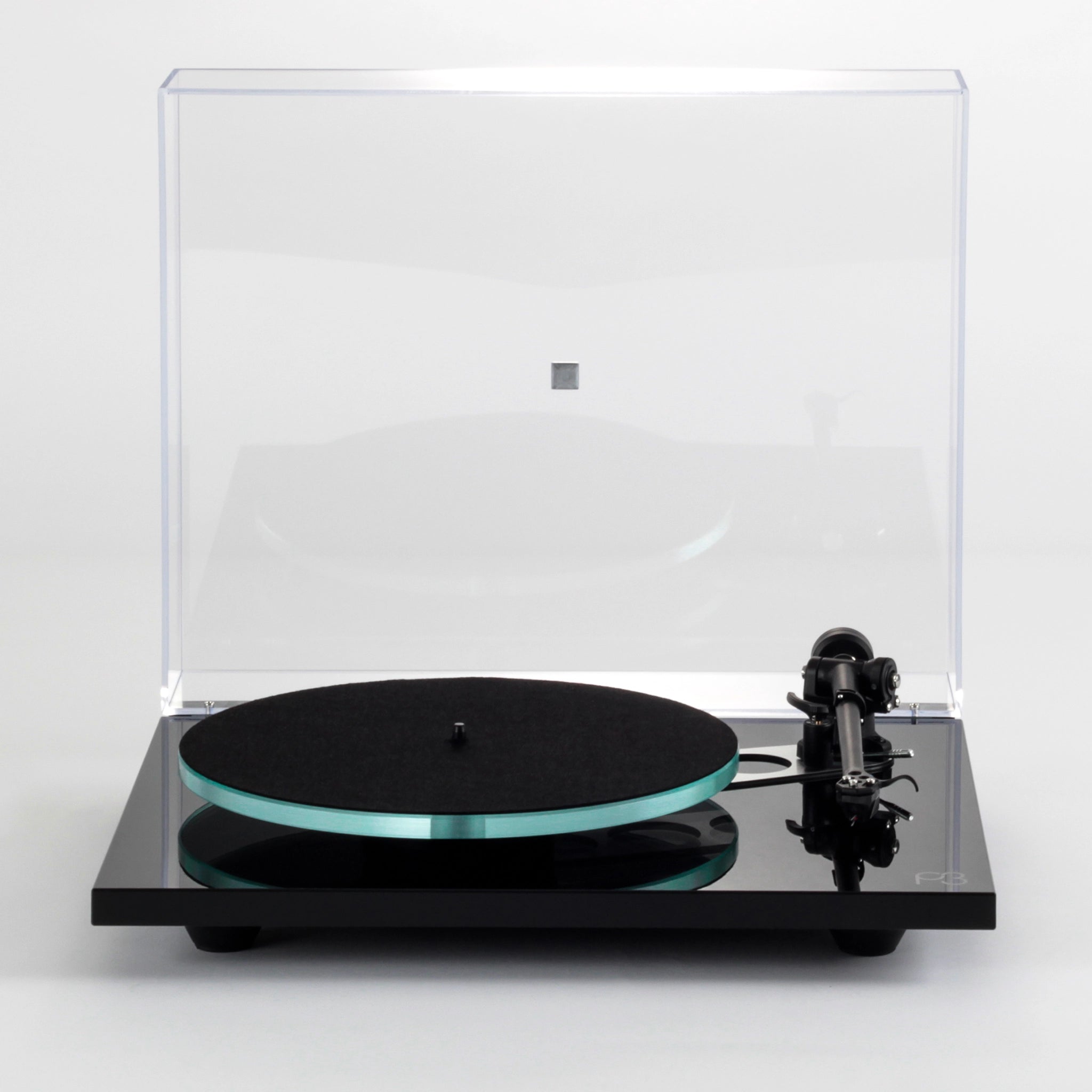 black Turntable with clear dust cover, Rega Planar 3